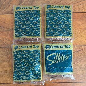 4 Women's Control Top Pantyhose Silkies Brand 722 Sz Medium Beige Vintage Tights